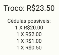 Tela do aplicativo: resultado do cálculo